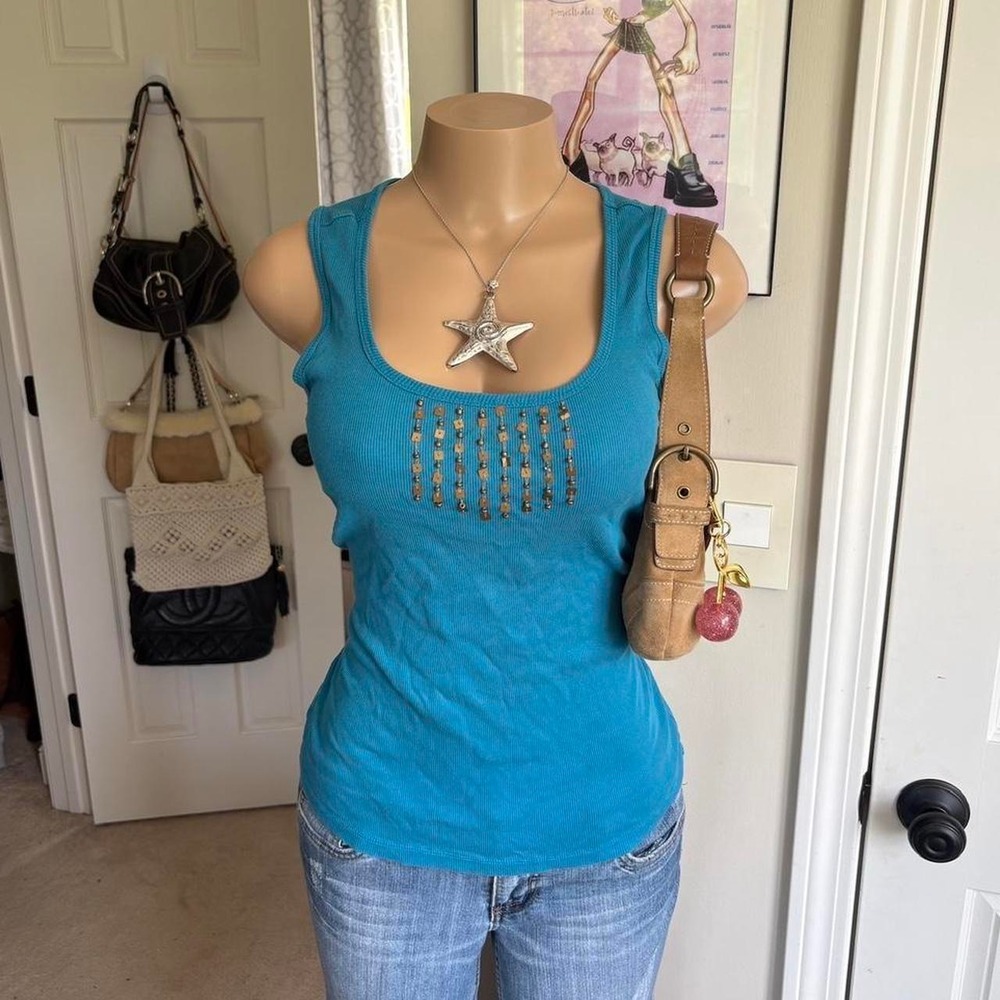 Y2K 2000s boho Turquoise Studded Tank Top